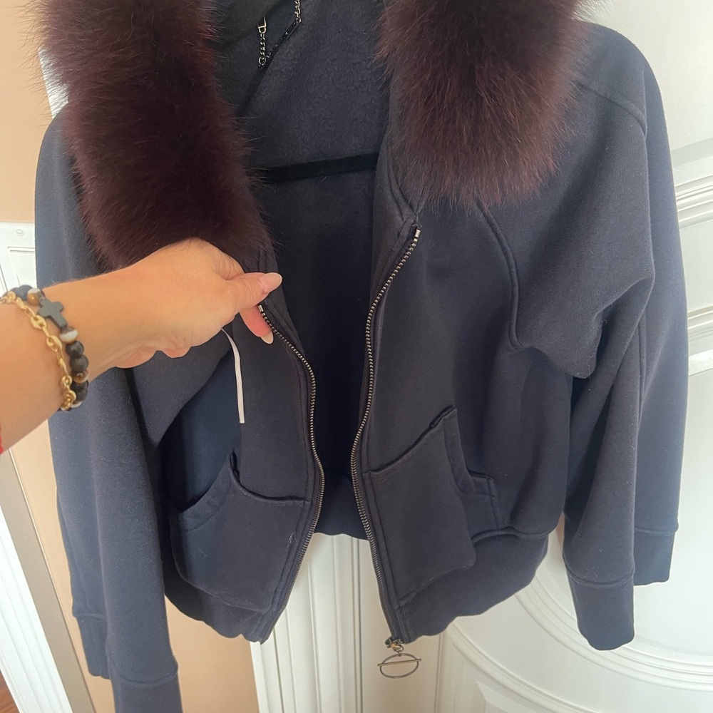 Bagatelle Navy Bomber Jacket with Faux Fur Trim